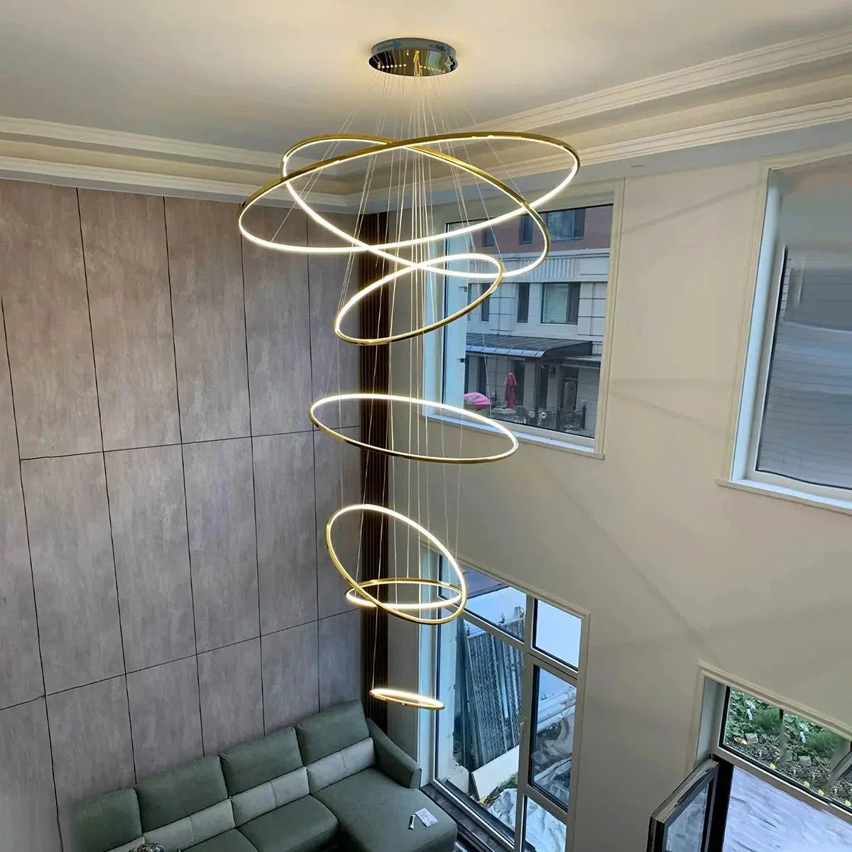 Tiered Ring Chandelier for Foyer and High Ceiling