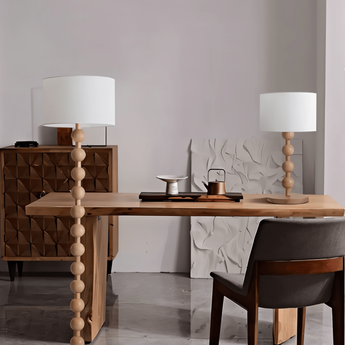 nuvlight Olan Modernist Stacked-Sphere Solid Wood Floor Lamp