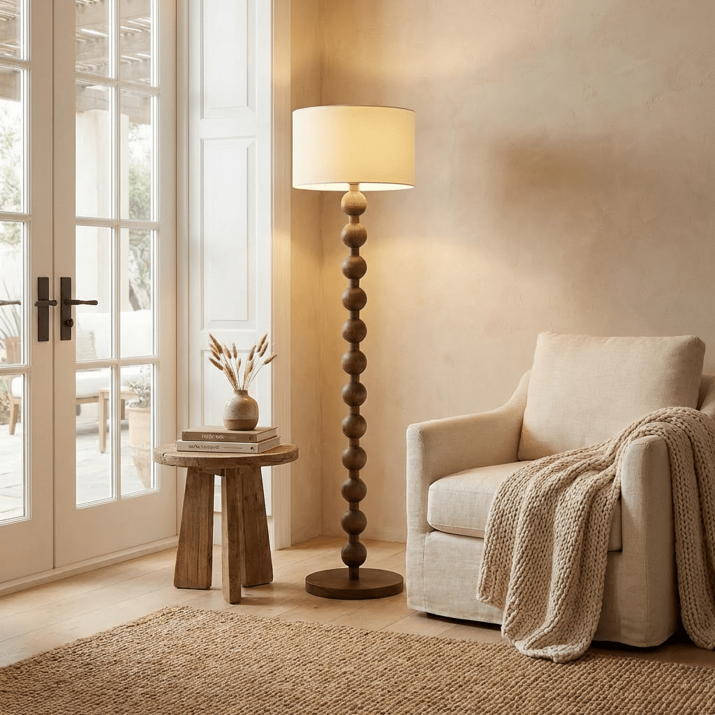 nuvlight Olan Modernist Stacked-Sphere Solid Wood Floor Lamp