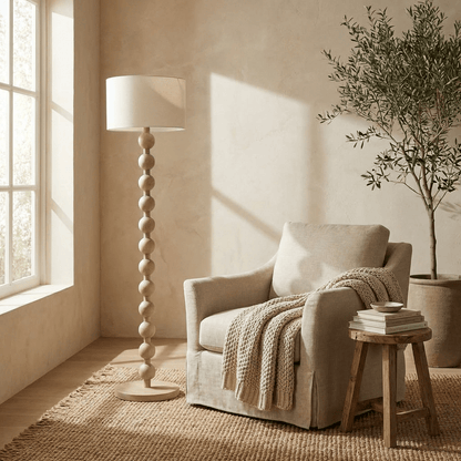 nuvlight Olan Modernist Stacked-Sphere Solid Wood Floor Lamp