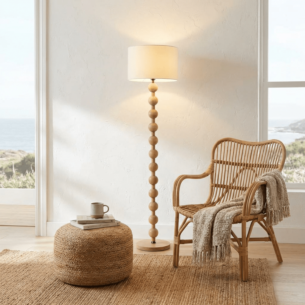 nuvlight Olan Modernist Stacked-Sphere Solid Wood Floor Lamp