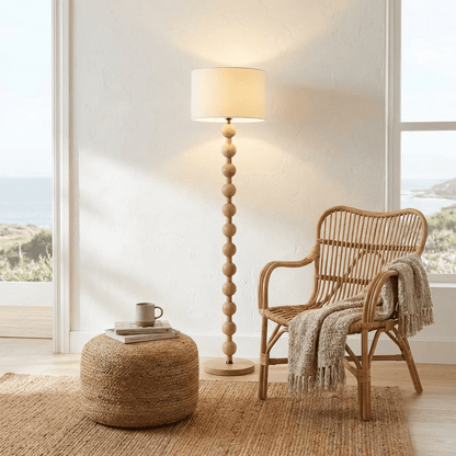 nuvlight Olan Modernist Stacked-Sphere Solid Wood Floor Lamp
