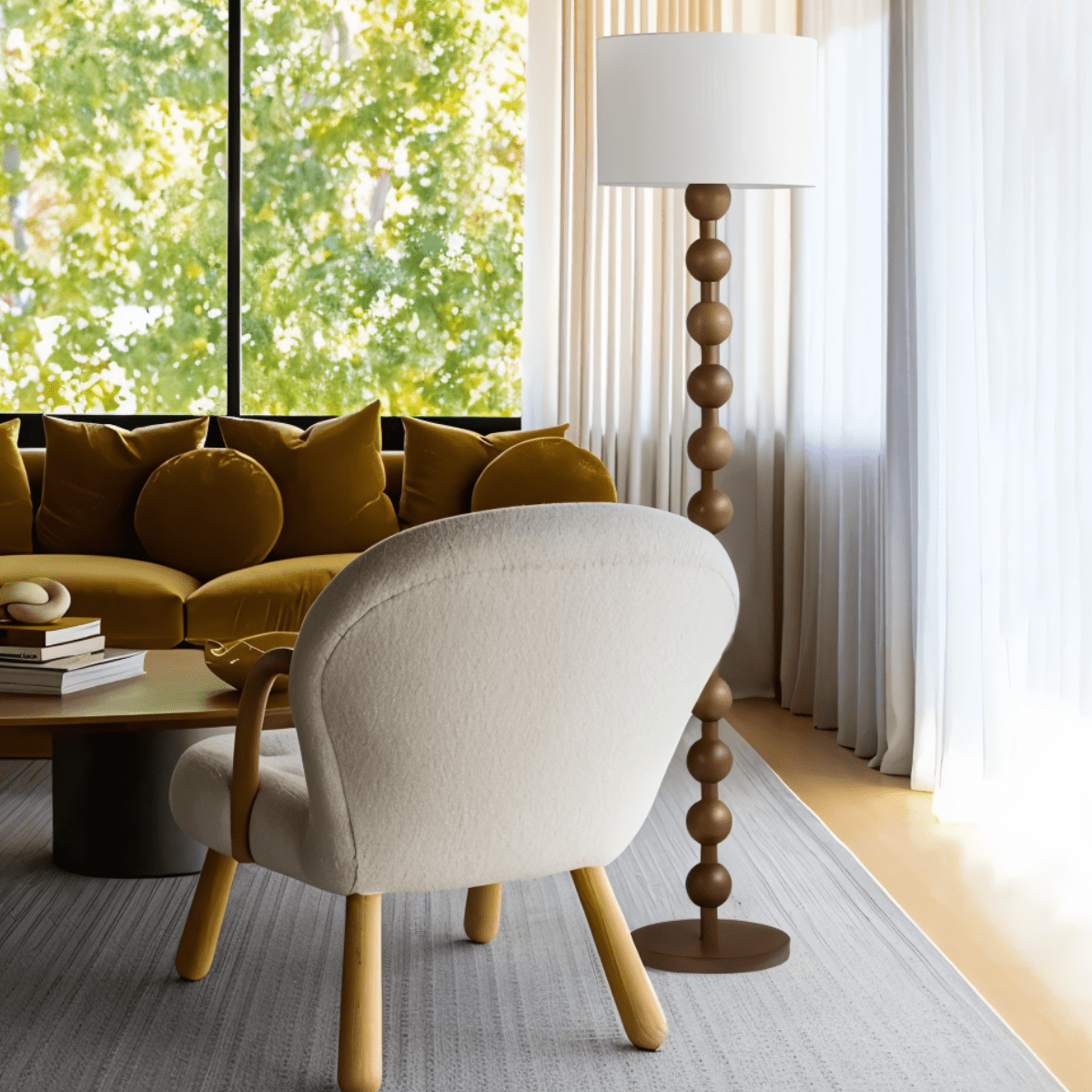 nuvlight Olan Modernist Stacked-Sphere Solid Wood Floor Lamp