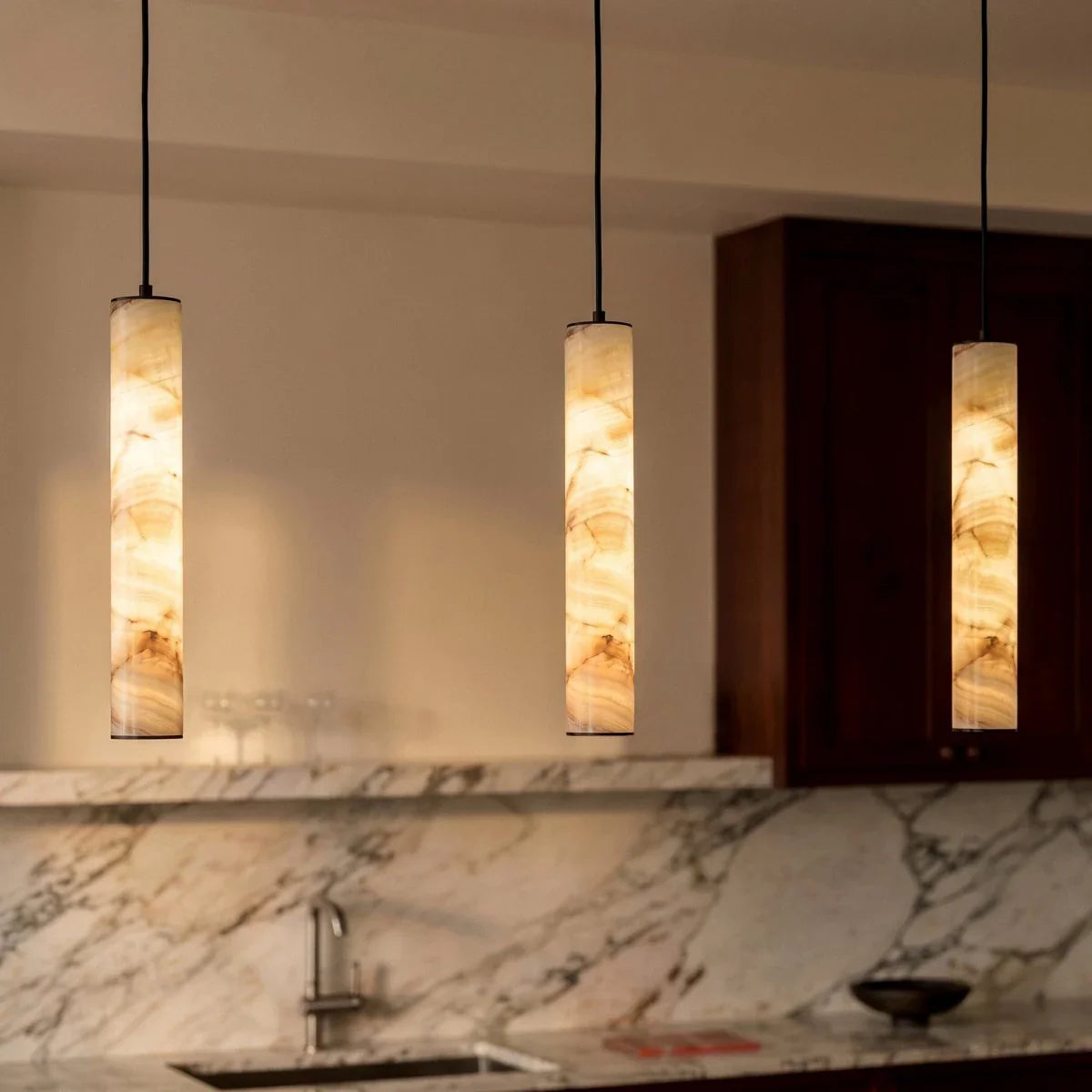 nuvlight Sten Modernist Cylindrical Alabaster Pendant Light