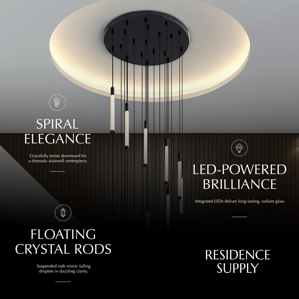nuvlight Tinara Modernist Staggered Cascade Staircase Chandelier