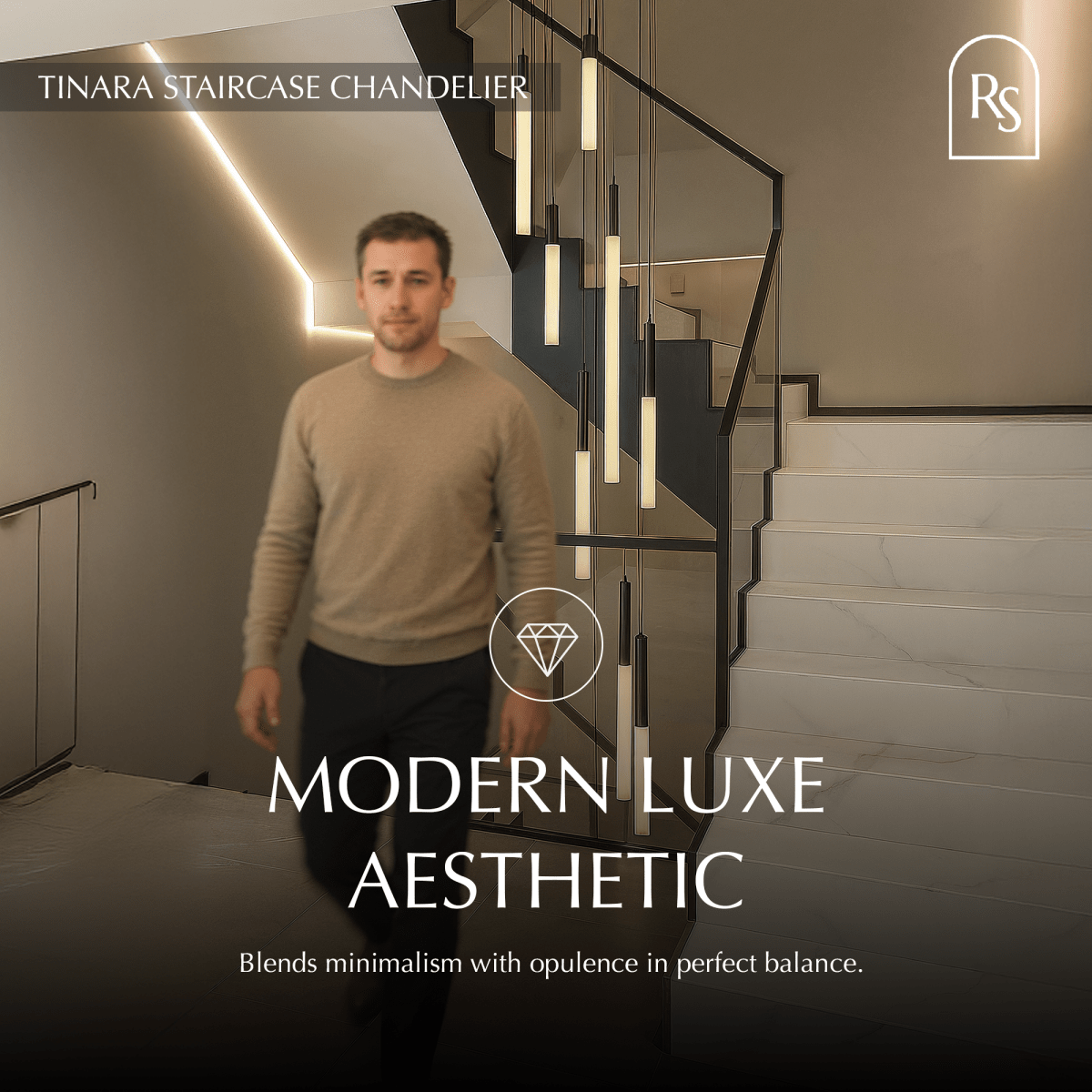 nuvlight Tinara Modernist Staggered Cascade Staircase Chandelier
