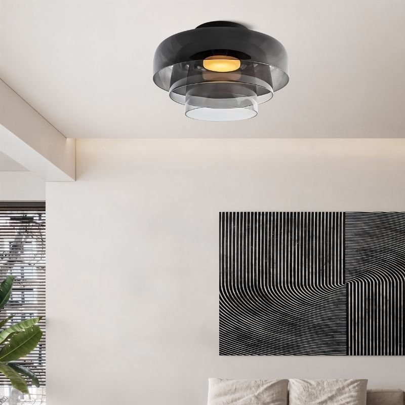 nuvlight Trisva Architectural Layered Smoked Glass Flush Mount